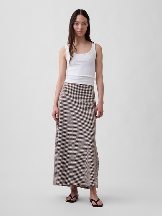 GAP Dresses & Skirts - Gap Linen-Blend Maxi Slip Skirt in brown gingham - large